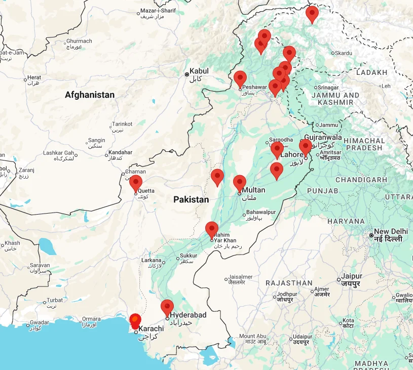 Faisal Movers route map across Pakistan